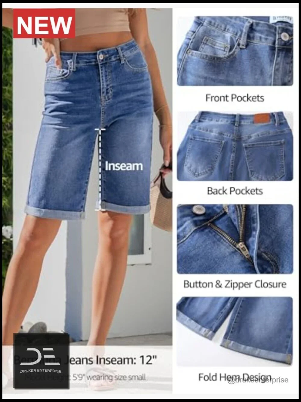 High Waisted Bermuda Jean Shorts 12